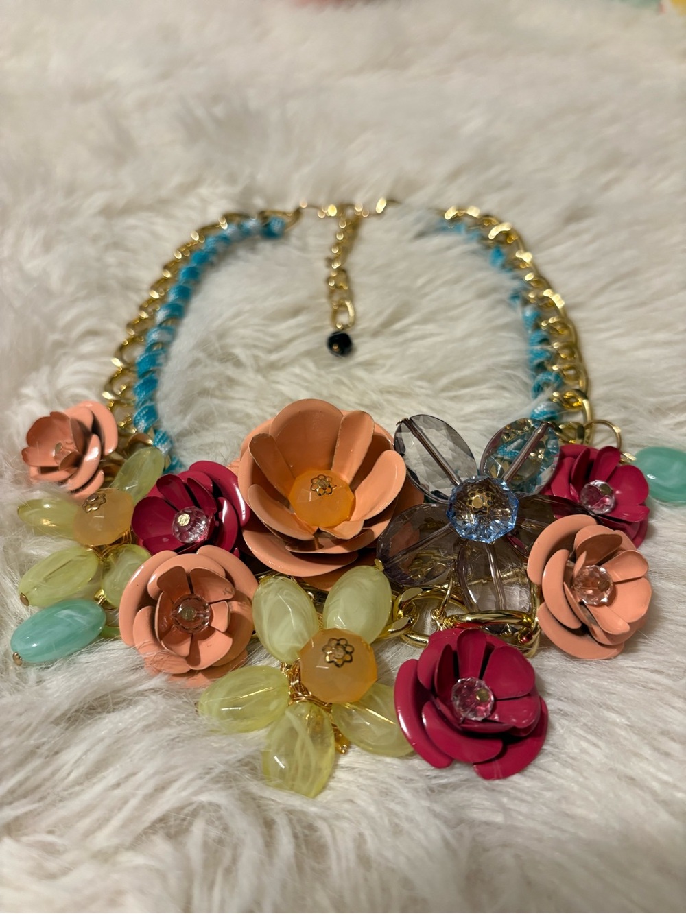 Aratta Multicolor Floral Statement Necklace - Peach, Pink, Yellow & Aqua